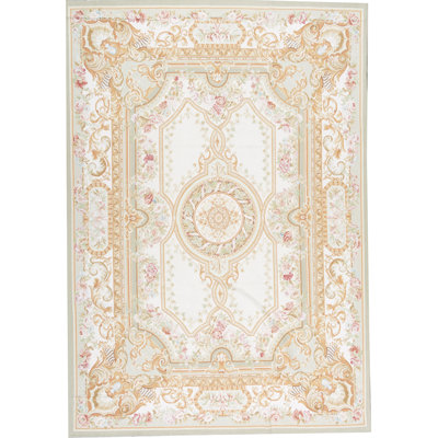 Hand-Knotted High-Quality Green and Ivory Area Rug