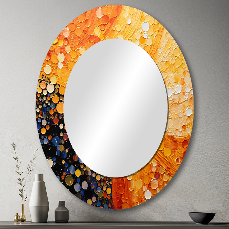 Fiery Fusion IV - Miroir mural ovale moderne jaune, 43 po x 33 po