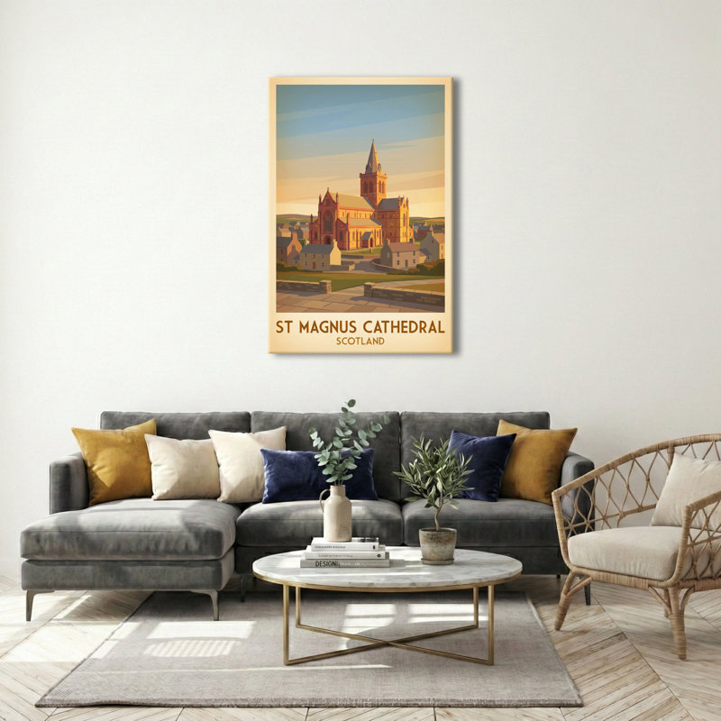 St Magnus Cathedral, Scotland - Romantic Orkney Travel Poster Of Kirkwall's Medieval Heart. Giclee Print On Wrapped Canvas. Wall Art, Home Decor - Religious & Cultural Sites, Scotland - Wrapped Canvas Print