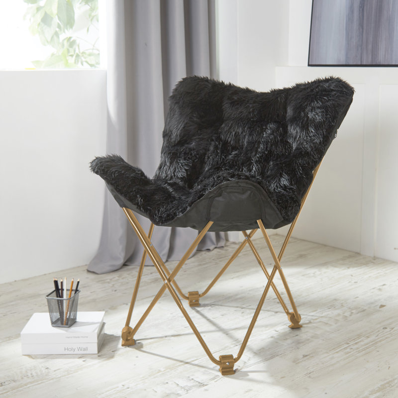 Fauteuil papillon l 360 po Lehman, Similifourrure noire