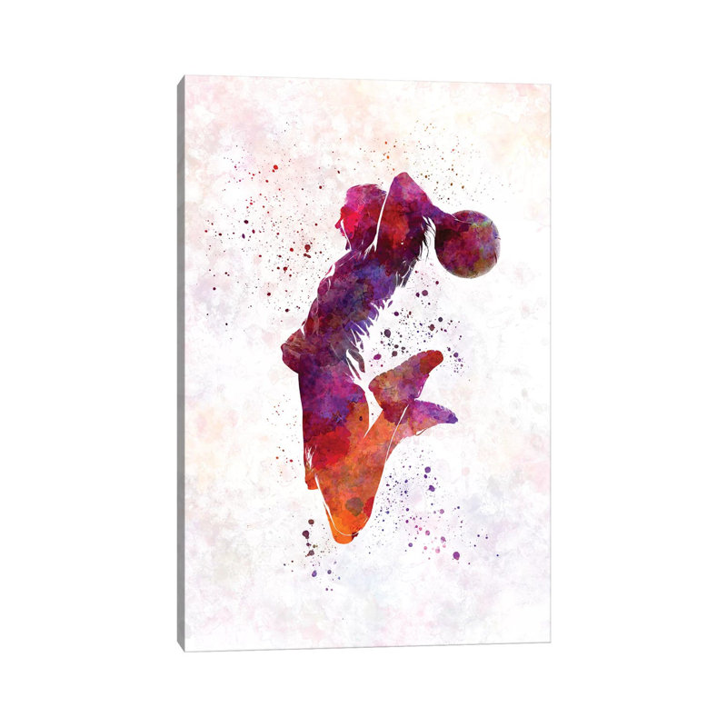 Young Woman Basketball Player In Watercolour I by Paul Rommer - Wrapped Canvas Painting, 66.04 cm H x 45.72 cm W