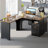 55'' L Shaped Executive Computer Desk with File&Storage Drawers,Home Office Writing Desk with Monitor Stand and Open Compartments-1541437846