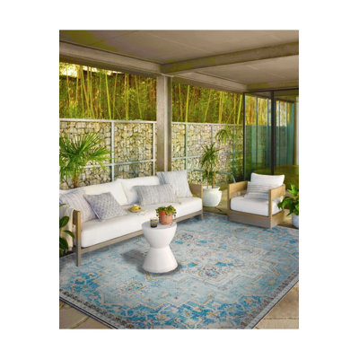Tapis décoratif à motif géométrique traditionnel bleu glacier et tapis lavable
