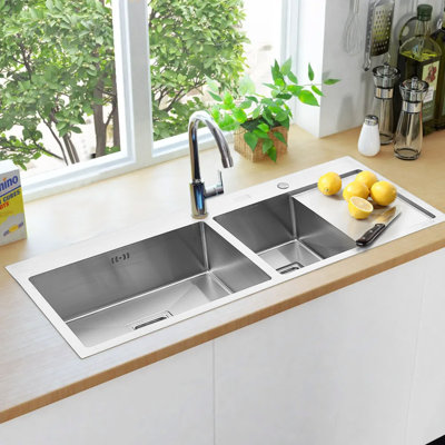 Belfry Kitchen Paucar 15.74mm W Double Bowl Stainless Steel Drop-In Kitchen Sink