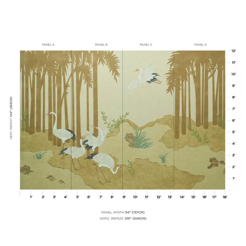 Yashinoki Crane Panel Set, Gold