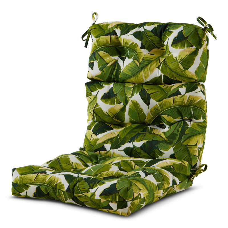 Lester Outdoor High Back Chair Cushion, Palm Leaves White, 1