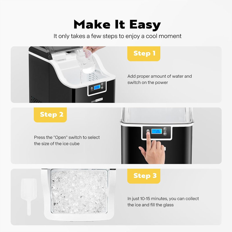 Black Stainless Steel Portable Countertop Nugget Ice Maker
