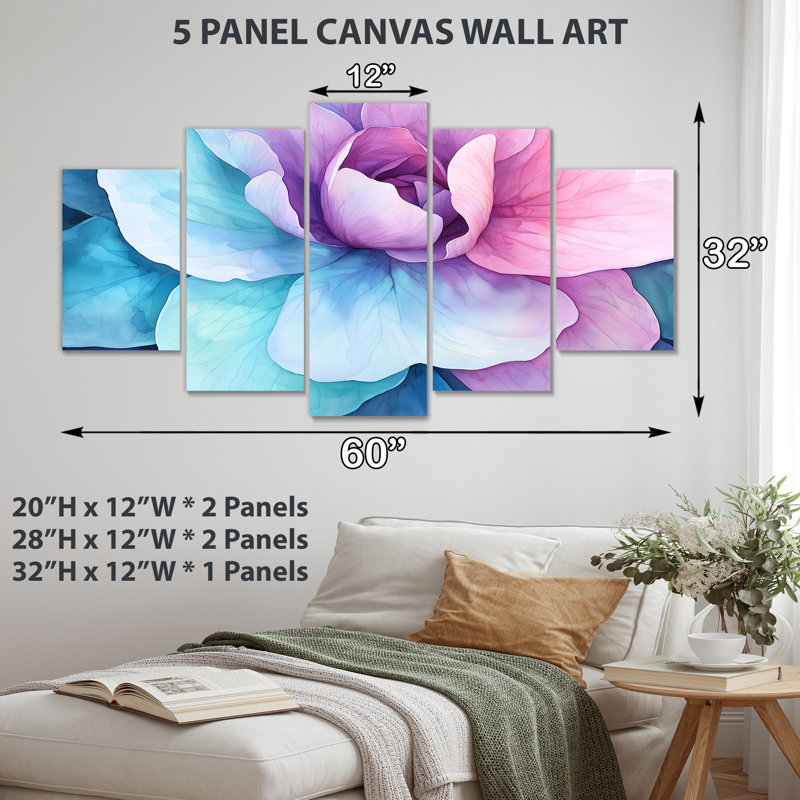 5 pièces, "Eternal Aura Of Begonia Flowers I - Geraniums", reproduction sur toile