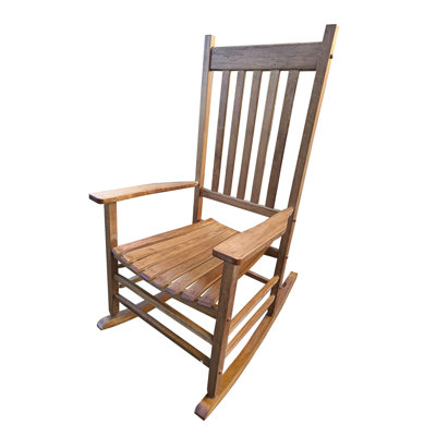 Chaise berçante pour adulte pour balcon et porche en brun - Durabilité du bois massif Assise et accoudoirs généreux avec dossier à lattes robustes Assemblage facile avec outils inclus Capacité de charge jusqu'à 250 lb