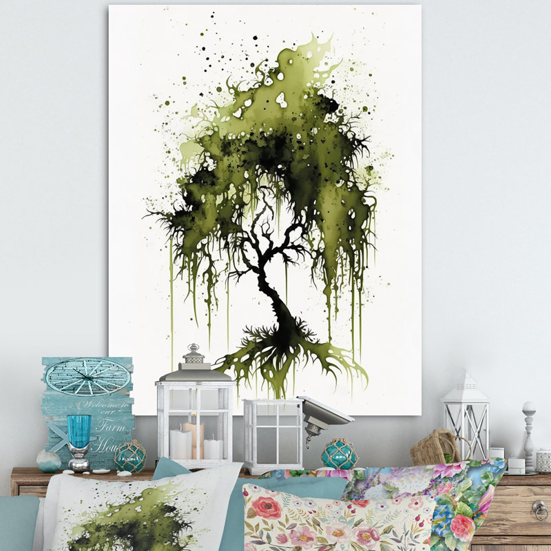 " Spanish Moss Green Tree ", 32" H x 16" W x 1" D, Wrapped Canvas