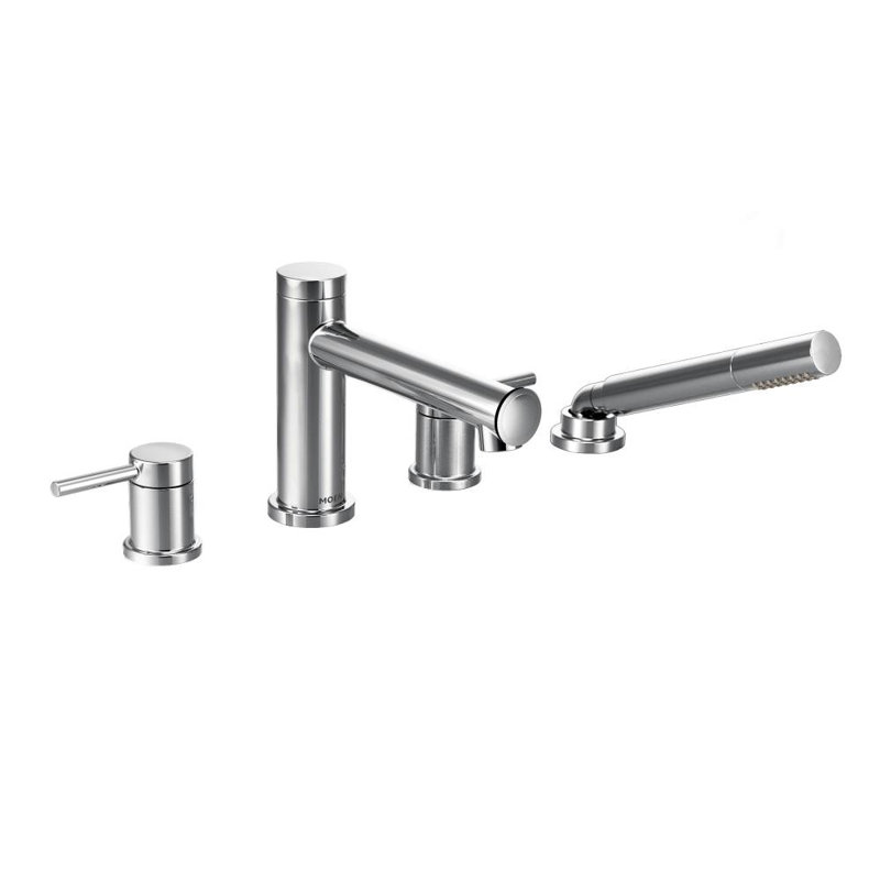 Align Double Handle Deck Mounted Roman Tub Faucet Trim with Diverter and Handshower, Chrome
