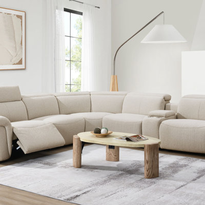Dayana Boucle Power Recliner Sectional Sofa For 5 People With Cupholder Console & Adjustable Headrest, Combining Comfort And Modern Functionality.