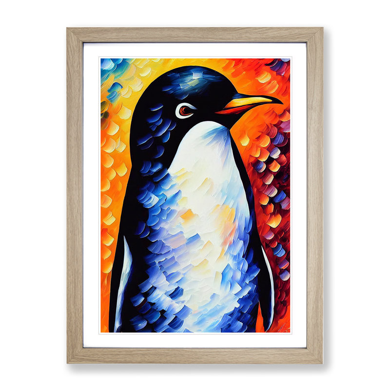 Penguin Portrait No.1 - Wall Art, 46cm H x 34cm W, Oak Picture Frame, White