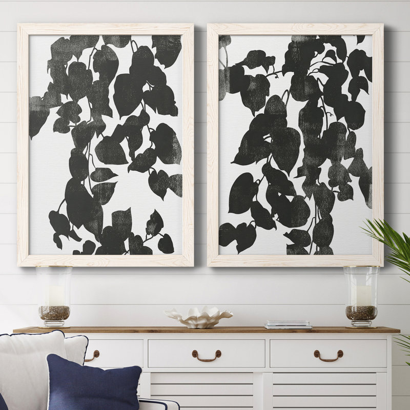 Silhouette de Pothos I - ensemble de 2 peintures sur toile encadrées, H 37,5 po x l 55 po x P 1,5 po, Blanc