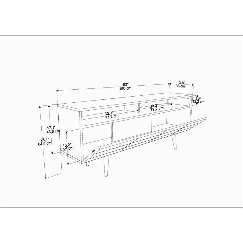 Modern Walnut TV Unit, 63.0 x 13.8 x 25.4 inches | 100% Melamine Coated Particle Board, Thickness: 0.7 inches | Stylish & Functional Design for Living Room, Durable & Easy to Clean, Perfect for Home Entertainment