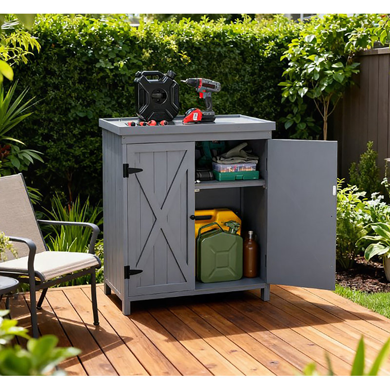 Outdoor Storage Cabinet With Shelf For Yard Tools Or Pool Accessories