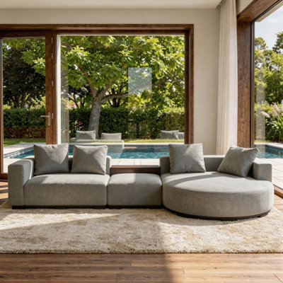 3-Piece Chenille Upholstered Modular Sectional Sofa with Storage and Built-In Side Table
