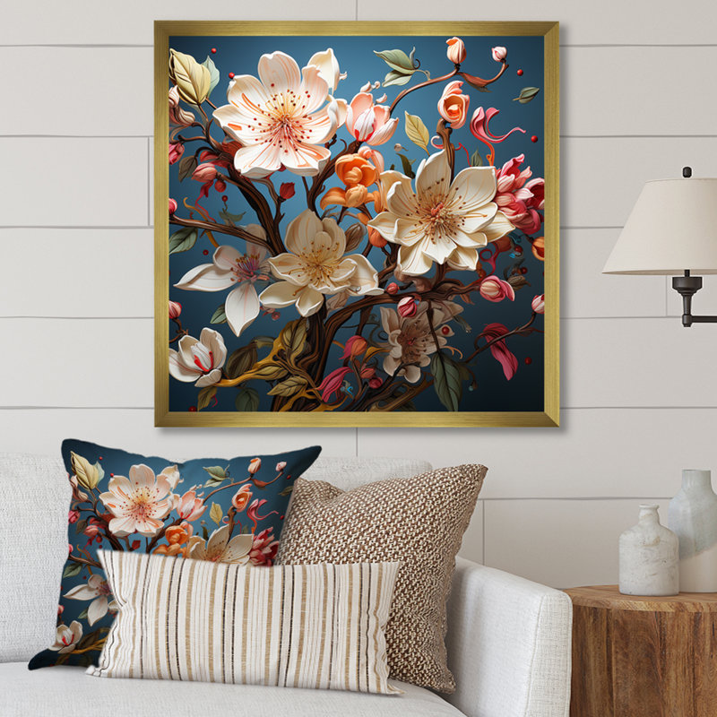 Doux chant de magnolia I, Cadre doré simple, H 30 po x l 30 po x P 1 po