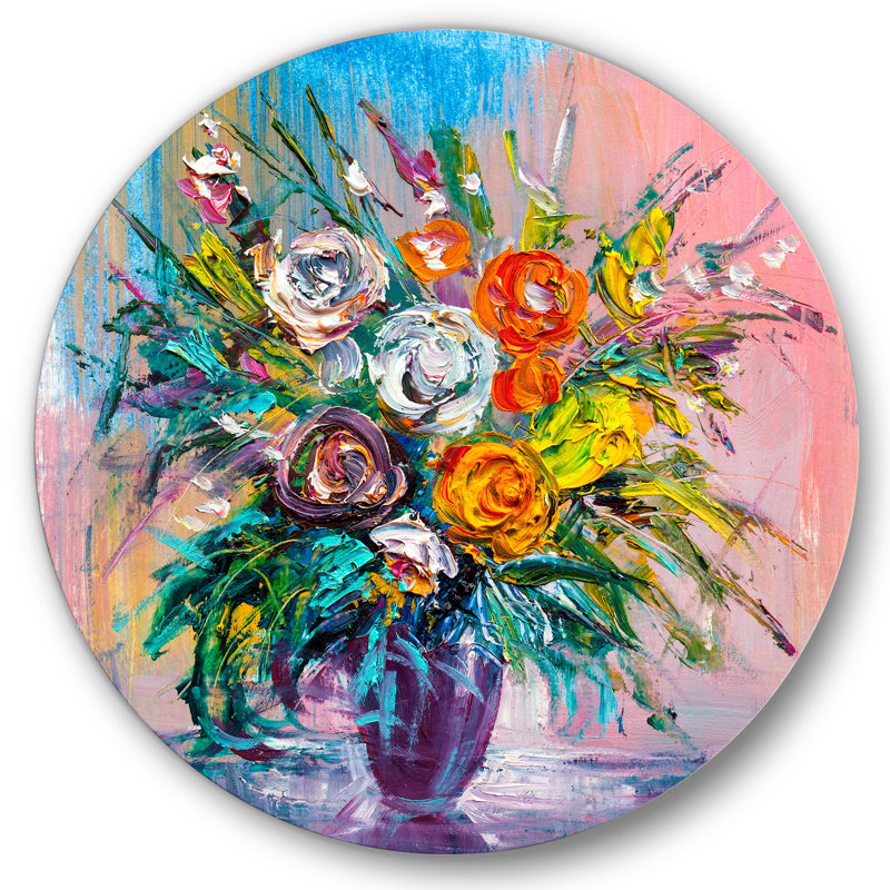 Bouquet Of Vibrant Flowers On Metal Painting