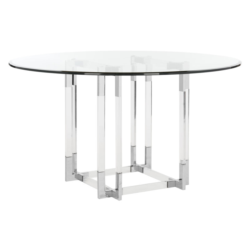 Table de salle à manger Reiner, H 30 po x L 54 po x l 54 po, Argenté/Transparent