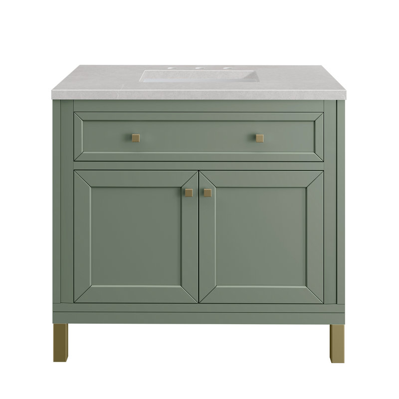 Chicago 36' W Single Vanity, Smokey Celadon, Eternal Jasmine Pearl Quartz, 8" Widespread