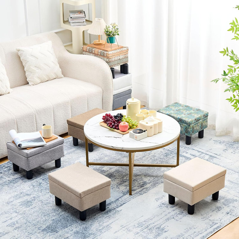 12'' Wide Rectangle Storage Footstool Upholstered Ottoman, Beige