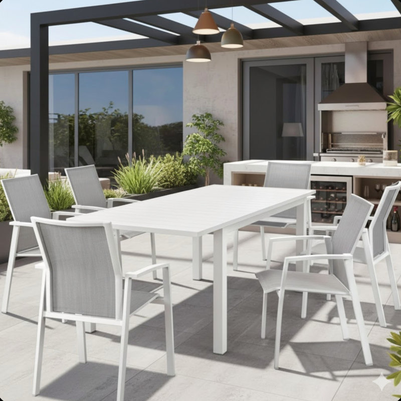 Ensemble de 4 chaises de patio empilables en aluminium, entièrement assemblées avec un filet Meslin respirant, capacité de poids de 360 lb