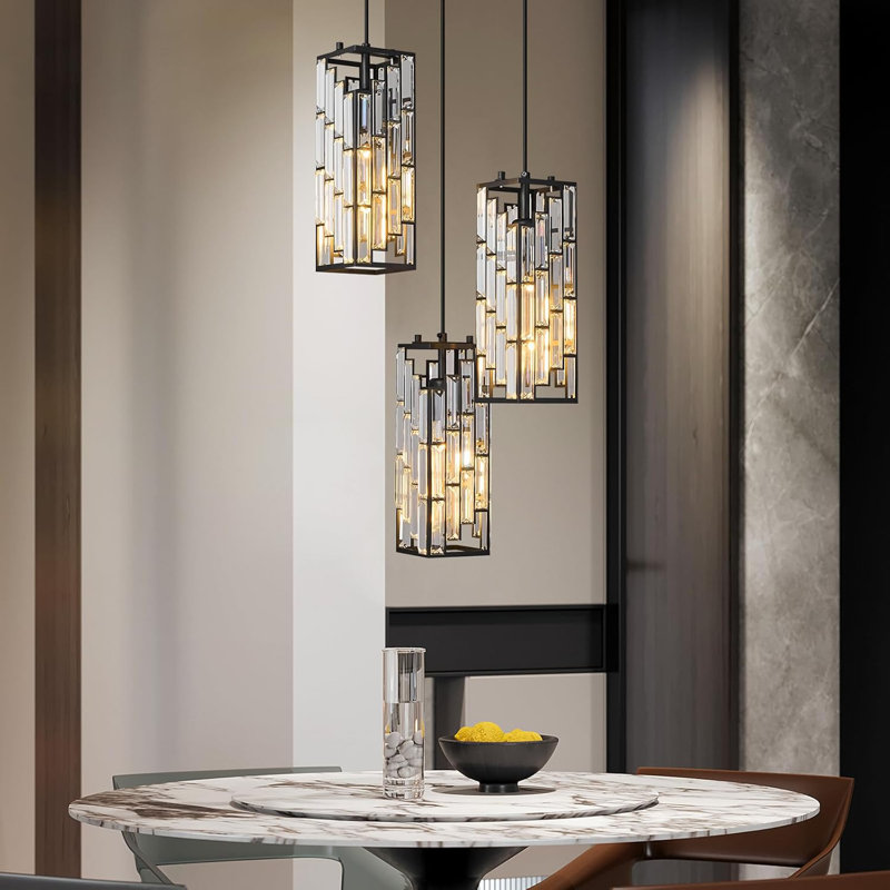 Luminaire suspendu moderne en or avec lustre en cristal, luminaire suspendu réglable pour îlot de cuisine, salle à manger et chambre à coucher