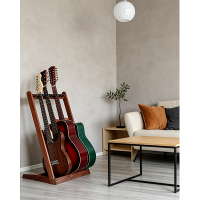 Multi Guitar Stand Walnut Wood Rack 3 Acoustic 5 Electric Bass
