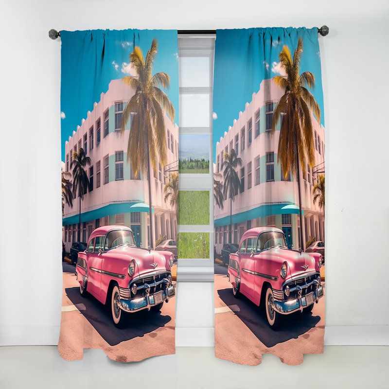 Rideau en velours moderne Dalenna Miami Ocean Drive Pink Drive - obscurcissant - 1 panneau, L 52 po x L 63 po
