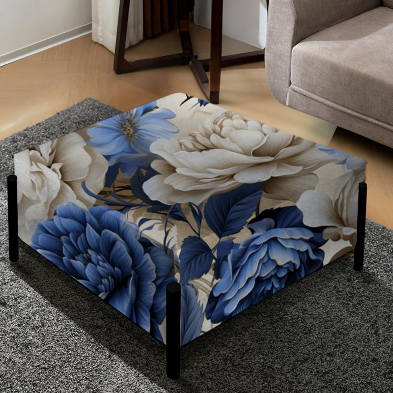 Grand repose-pieds carré bleu à motif victorien Blue Renaissance Roses