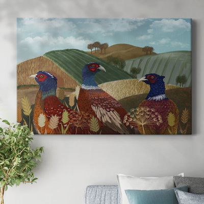 Pheasant Trio in Field-Gallery Wrapped Canvas