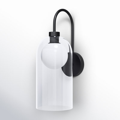 Rihanna 7 In. 1 Light Black Sconce With Clear And Flat Opal Glass Shade
