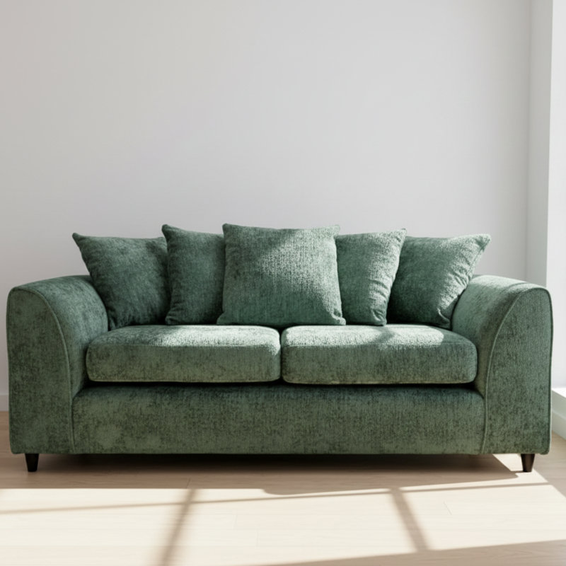 3 Seater Chenille Sofa, Green