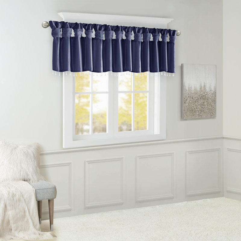 Karlita Lightweight Faux Silk Single Valance with Beads, Navy
