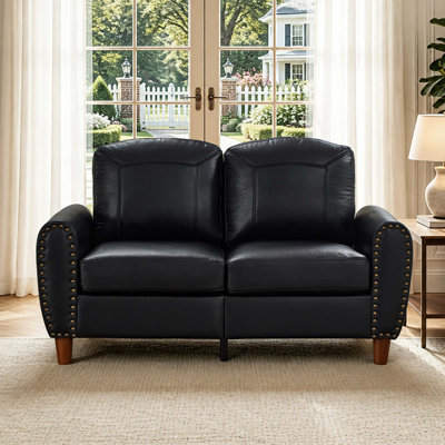 Classic Loveseat Sofa with Rolled Arms and Solid Wood Legs