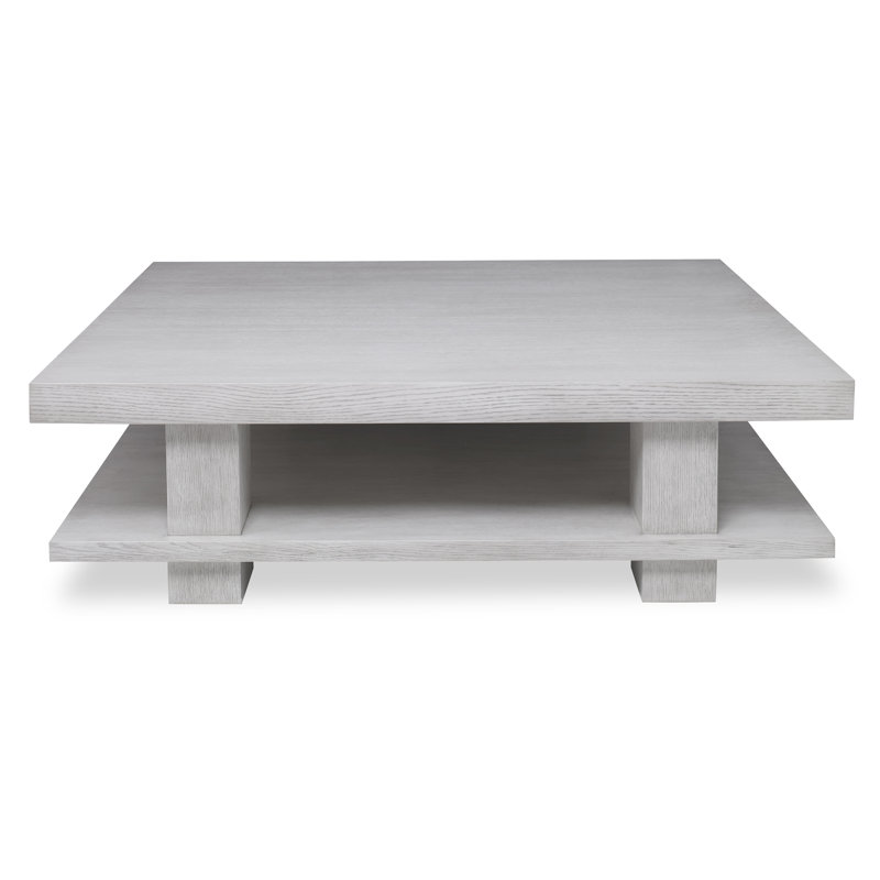 Weathered Ivory Square Oak Coffee Table with Shelf