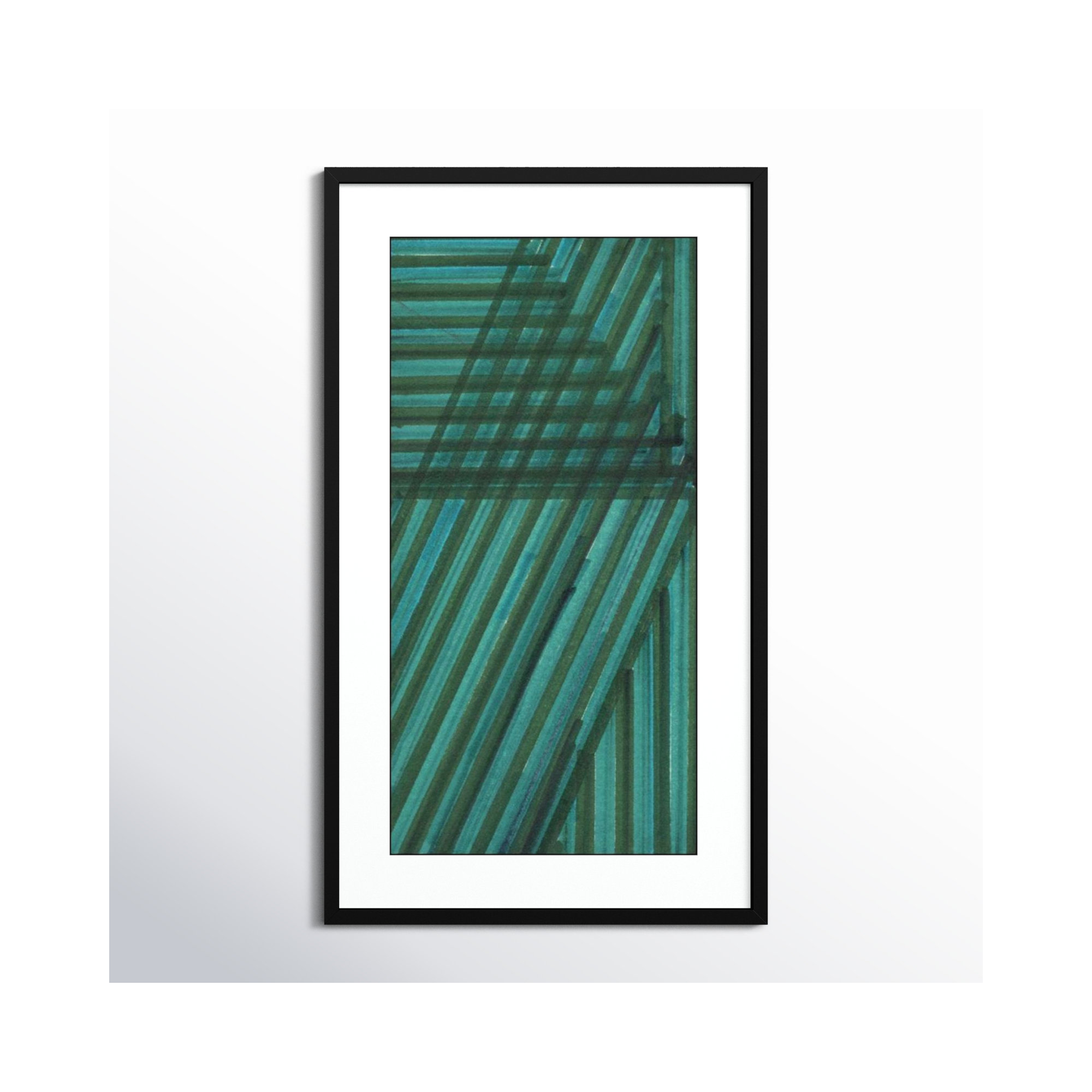 Line Study Blue by Charles Mcmullen, 41.12" H x 24.12" W x 0.88" D, Black Framed Paper