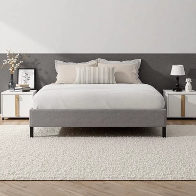 Omne Sleep Black and Gray Twin XL Upholstered Bed Frame Foundation with 1000 lbs Support No Box Spring Needed