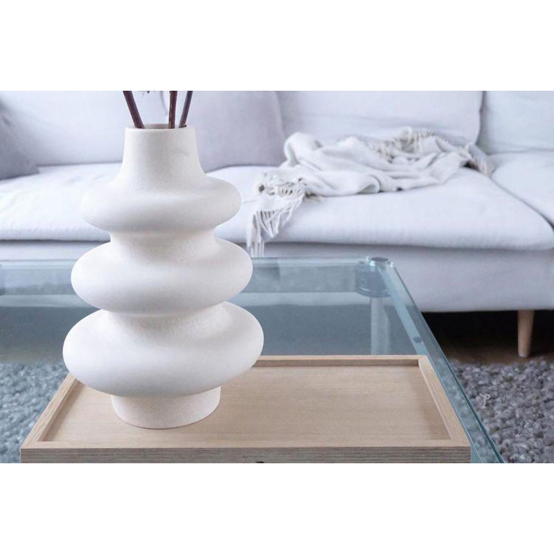 Cuello Ceramic Table Vase, White, 28cm H x 19cm W x 19cm D