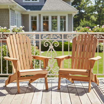 Ensemble de 2 chaises pliantes en bois Adirondack (dossier pré-assemblé)
