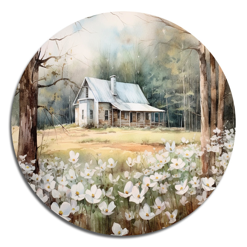 Art floral rond en métal, H 16 po x l 16 po