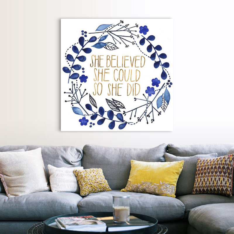 Art textuel sur toile, "Cobalt inspirations collection E" par Grace Popp, H 48 po x l 48 po x P 1,25 po, Toile tendue