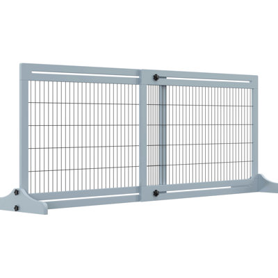 72"X28.03" Pet Gate, Adjustable Length, Solid Wood & Steel Wire, For Small Medium Pets, Blue-Grey 72" Width X 28.03" Height, Adjustable, For Cats Dogs, House, Doorway Barrier,