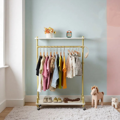 Support à vêtements pour enfants, rangement pour habillage en métal, support à vêtements pour enfants avec tablette de rangement, support à vêtements pour tout-petits