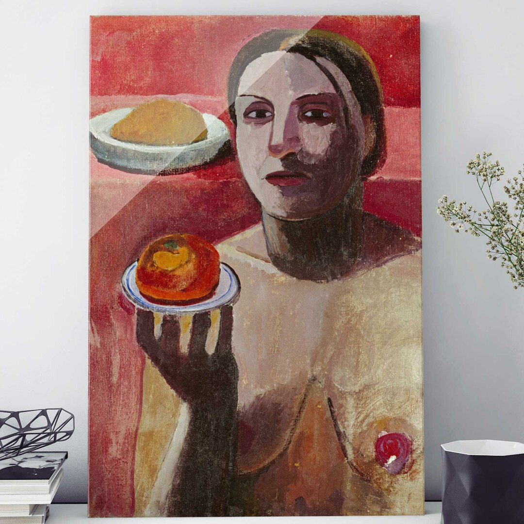 Glasbild Halbakt ein Italiener mit Teller von Paula Modersohn-Becker