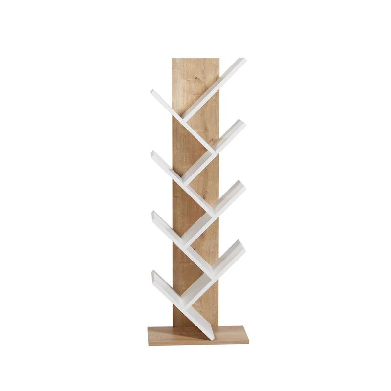 Bibliothèque moderne, finition chêne et blanc, 18,1 po x 51,1 po x 8,7 po | Panneau de particules 100% mélaminé, épaisseur: 0,7 pouce | Solution de rangement élégante pour la maison et le bureau, design durable et élégant