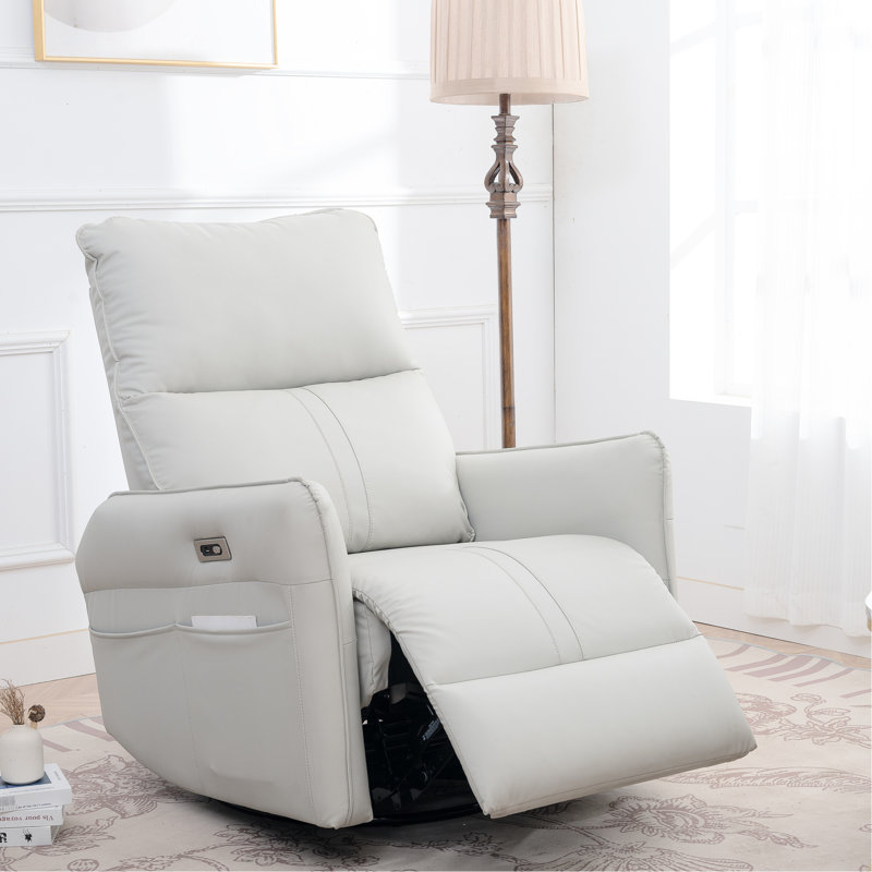 Fauteuil inclinable pivotant en cuir Pu 270 avec repose-pieds rembourré - chaise grise, structure stable, Gris clair