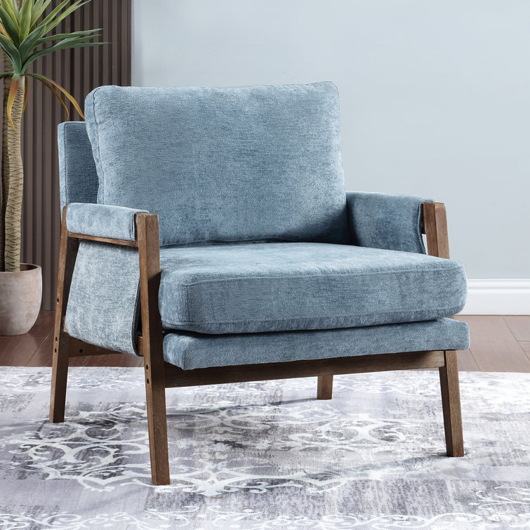 Joandre 30.2 Wide Accent Chair in Coffee-White-Brush/Light Blue, 1pc