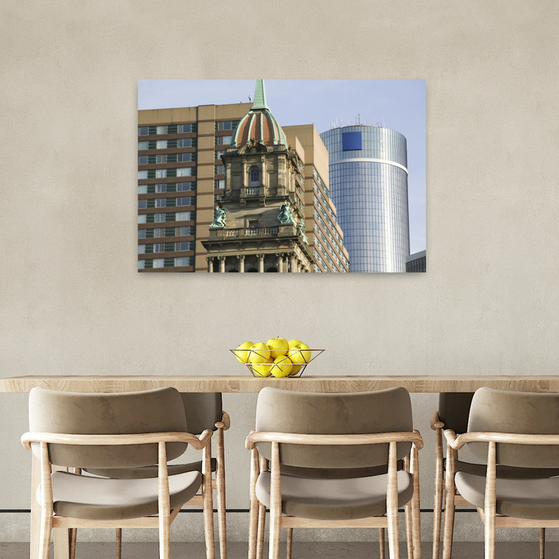 Wayne County Building and Renaissance Center Detroit Michigan USA 1 Piece Wrapped Canvas Wall Art, 91.44 cm H x 60.96 cm W